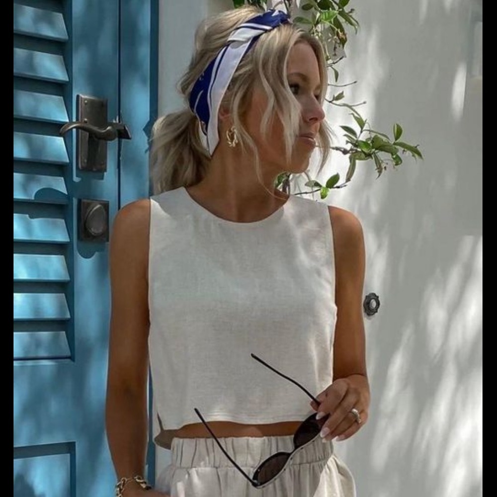 Candidly Chan Natural Linen Cropped Tank Top